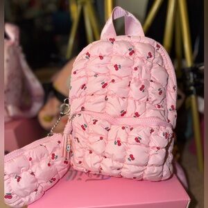 🍒 OMG Accessories Pink Cherry Mini Backpack + Matching Pouch 🍒